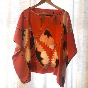 Diane Von Furstenberg Coral Poppy Abstract Blouse